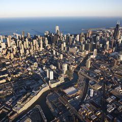 An aerial view of the Calumet River in Chicago, Illinois