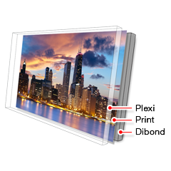 A plexi face mount has three main layers: plexiglass, print, aluminium backing